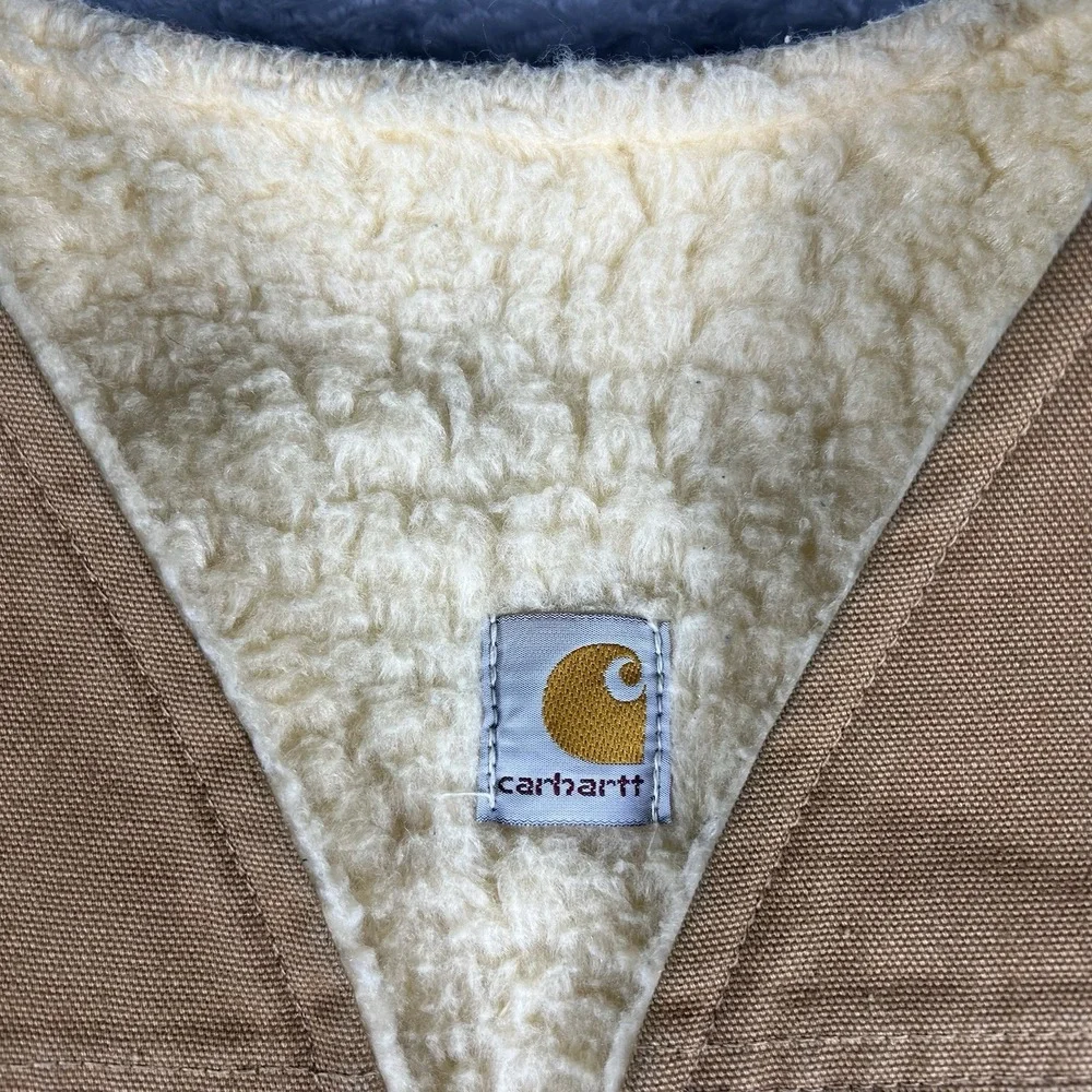 Carhartt Vest Mens M Brown Duck Sherpa Lined USA Made Workwear Zip Vintage 6SV